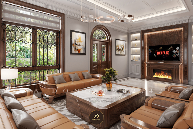 Thiết kế - Thi công nội thất biệt thự gỗ óc chó tại Hải Dương - Anh Tùng